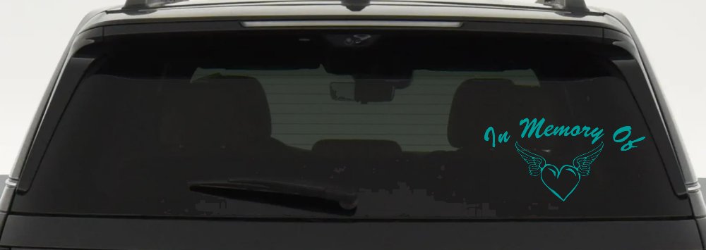 In Memory Of Heart With Wings Christian Car or Truck Window Decal Sticker (Turquoise)