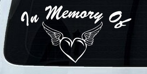In Memory Of Heart With Wings Christian Car or Truck Window Decal Sticker (White)