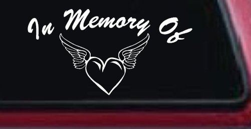 In Memory Of Heart With Wings Christian Car or Truck Window Decal Sticker (White)