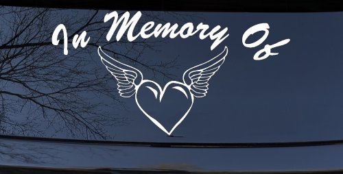 In Memory Of Heart With Wings Christian Car or Truck Window Decal Sticker (White)