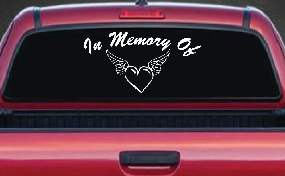 In Memory Of Heart With Wings Christian Car or Truck Window Decal Sticker (White)
