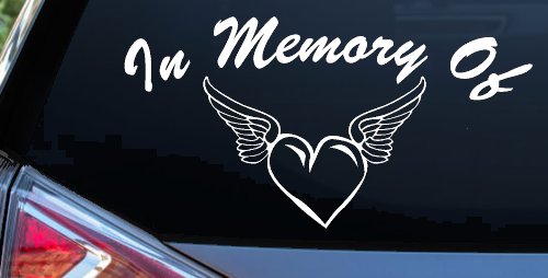 In Memory Of Heart With Wings Christian Car or Truck Window Decal Sticker (White)
