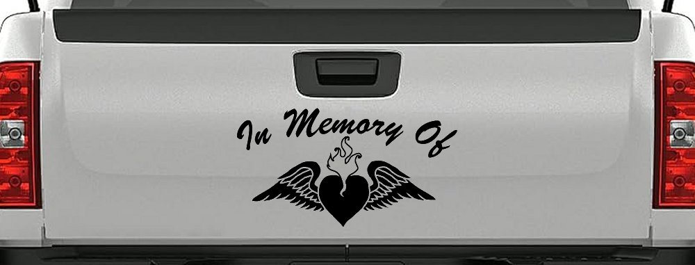 In Memory Of Heart With Wings Christian Car or Truck Window Decal Sticker (Black)