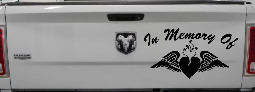 In Memory Of Heart With Wings Christian Car or Truck Window Decal Sticker (Black)