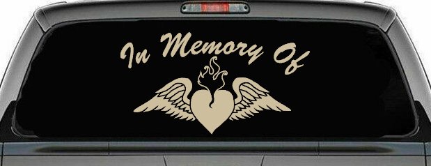 In Memory Of Heart With Wings Christian Car or Truck Window Decal Sticker (Desert Sand)