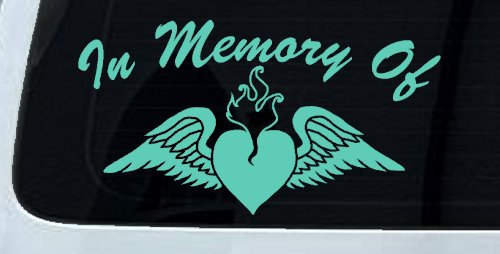 In Memory Of Heart With Wings Christian Car or Truck Window Decal Sticker (Mint)