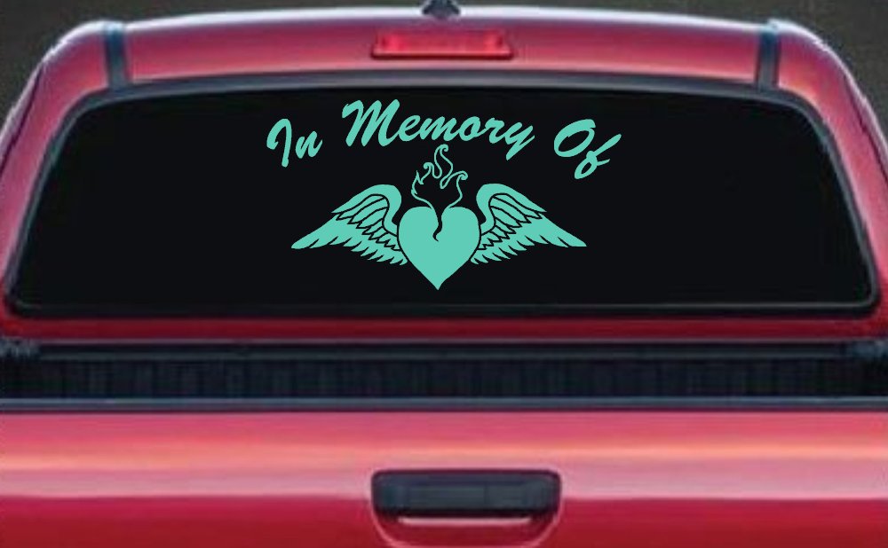 In Memory Of Heart With Wings Christian Car or Truck Window Decal Sticker (Mint)