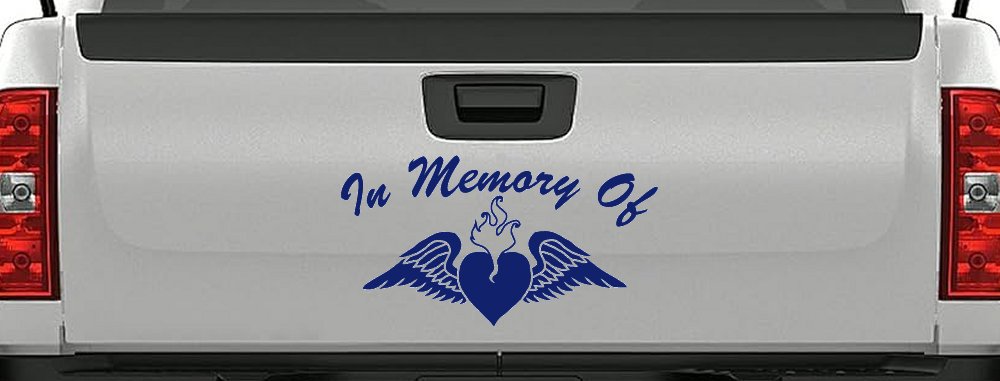 In Memory Of Heart With Wings Christian Car or Truck Window Decal Sticker (Navy)