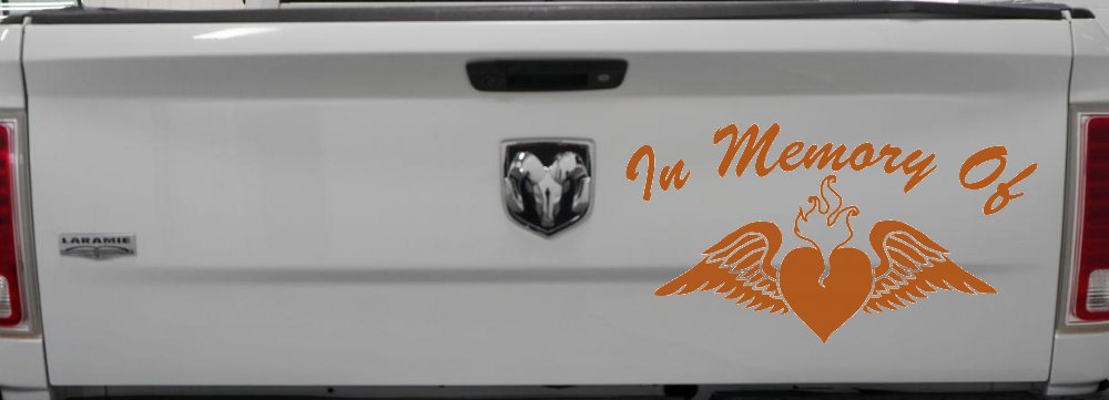 In Memory Of Heart With Wings Christian Car or Truck Window Decal Sticker (Nut Brown)