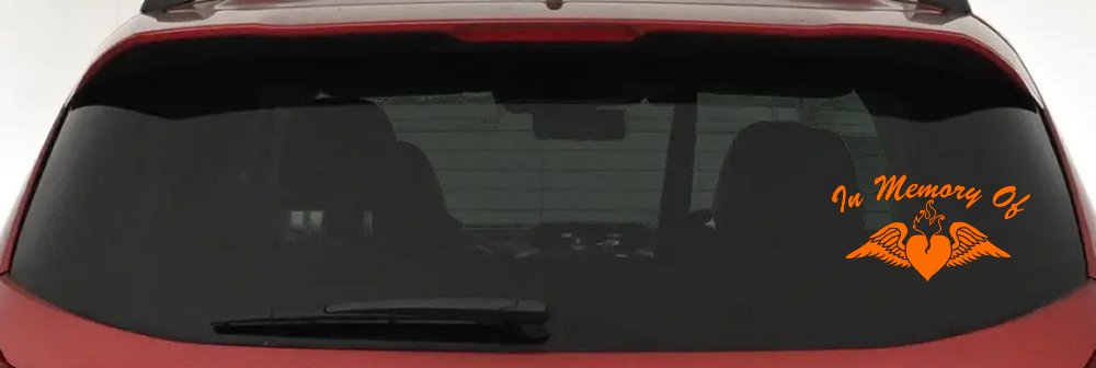 In Memory Of Heart With Wings Christian Car or Truck Window Decal Sticker (Orange)