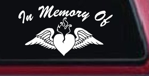 In Memory Of Heart With Wings Christian Car or Truck Window Decal Sticker (White)