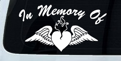 In Memory Of Heart With Wings Christian Car or Truck Window Decal Sticker (White)