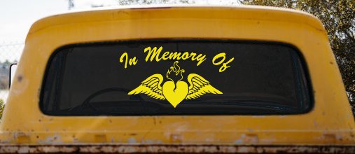 In Memory Of Heart With Wings Christian Car or Truck Window Decal Sticker (Yellow)