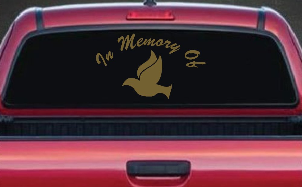 In Memory Of Dove Christian Car or Truck Window Decal Sticker (Gold)