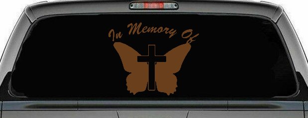 In Memory Of Butterfly with Cross Christian Car or Truck Window Decal Sticker
