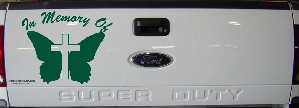 In Memory Of Butterfly with Cross Christian Car or Truck Window Decal Sticker (Dark Green)