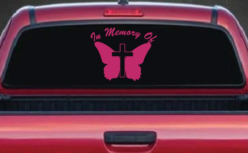 In Memory Of Butterfly with Cross Christian Car or Truck Window Decal Sticker