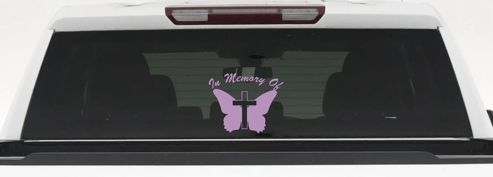 In Memory Of Butterfly with Cross Christian Car or Truck Window Decal Sticker