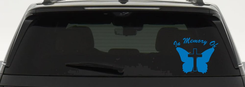 In Memory Of Butterfly with Cross Christian Car or Truck Window Decal Sticker