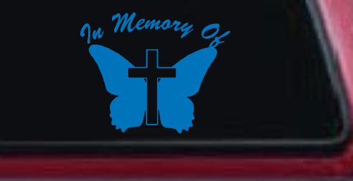 In Memory Of Butterfly with Cross Christian Car or Truck Window Decal Sticker