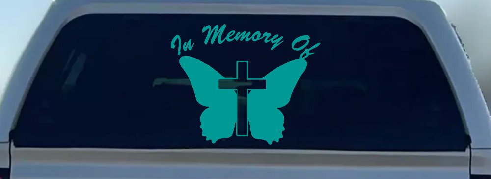 In Memory Of Butterfly with Cross Christian Car or Truck Window Decal Sticker