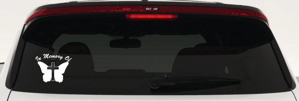In Memory Of Butterfly with Cross Christian Car or Truck Window Decal Sticker