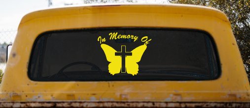 In Memory Of Butterfly with Cross Christian Car or Truck Window Decal Sticker