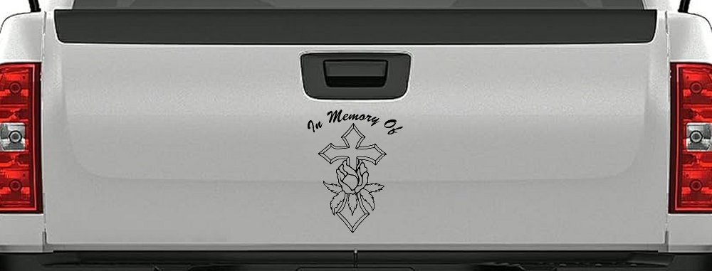 In Memory Of Rose and Cross Christian Car or Truck Window Decal Sticker