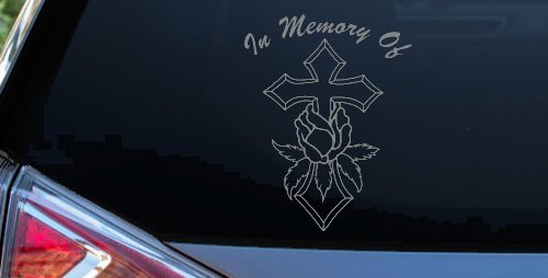 In Memory Of Rose and Cross Christian Car or Truck Window Decal Sticker