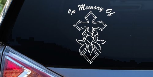 In Memory Of Rose and Cross Christian Car or Truck Window Decal Sticker