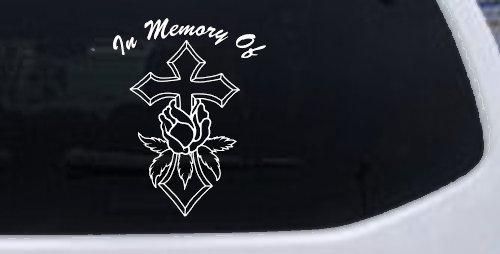 In Memory Of Rose and Cross Christian Car or Truck Window Decal Sticker