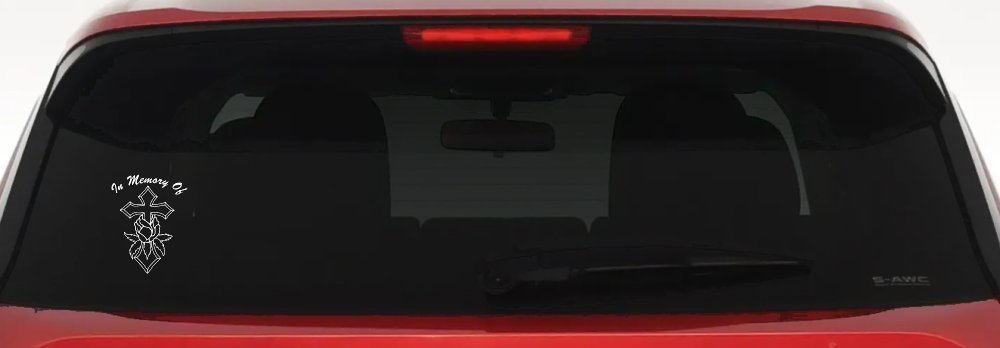 In Memory Of Rose and Cross Car or Truck Vinyl Window Decal Sticker (White)