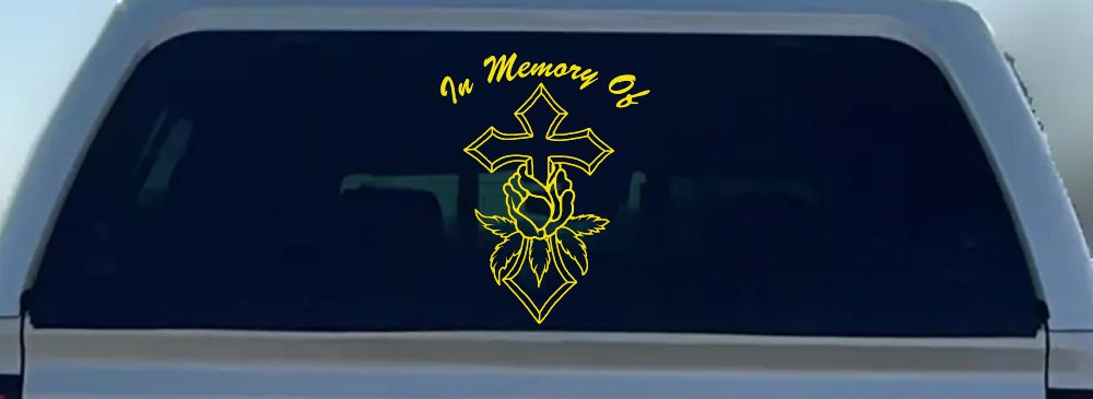In Memory Of Rose and Cross Christian Car or Truck Window Decal Sticker