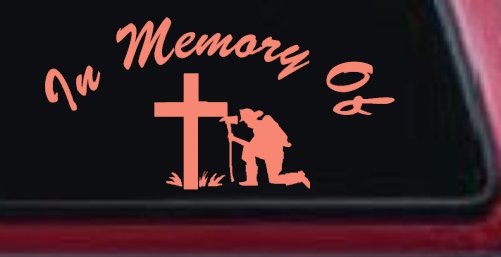 In Memory Of Fireman at Cross Car or Truck Vinyl Window Decal Sticker (Coral)