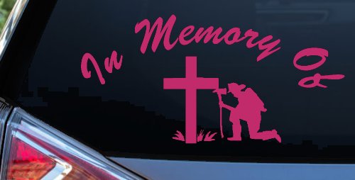 In Memory Of Fireman Christian Car or Truck Window Decal Sticker (Hot Pink)