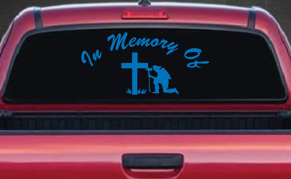 In Memory Of Fireman Christian Car or Truck Window Decal Sticker (Sky Blue)