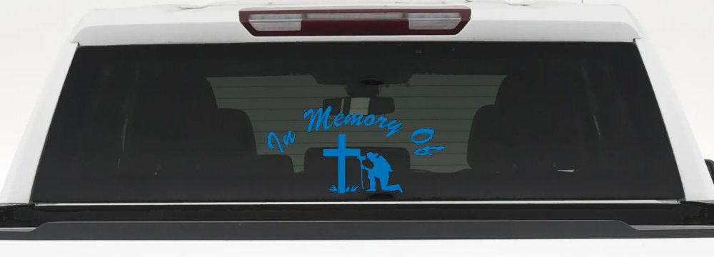 In Memory Of Fireman Christian Car or Truck Window Decal Sticker (Sky Blue)