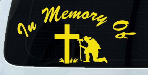 In Memory Of Fireman Christian Car or Truck Window Decal Sticker (Yellow)