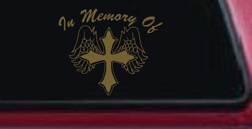 In Memory Of Cross with Wings Christian Car or Truck Window Decal Sticker