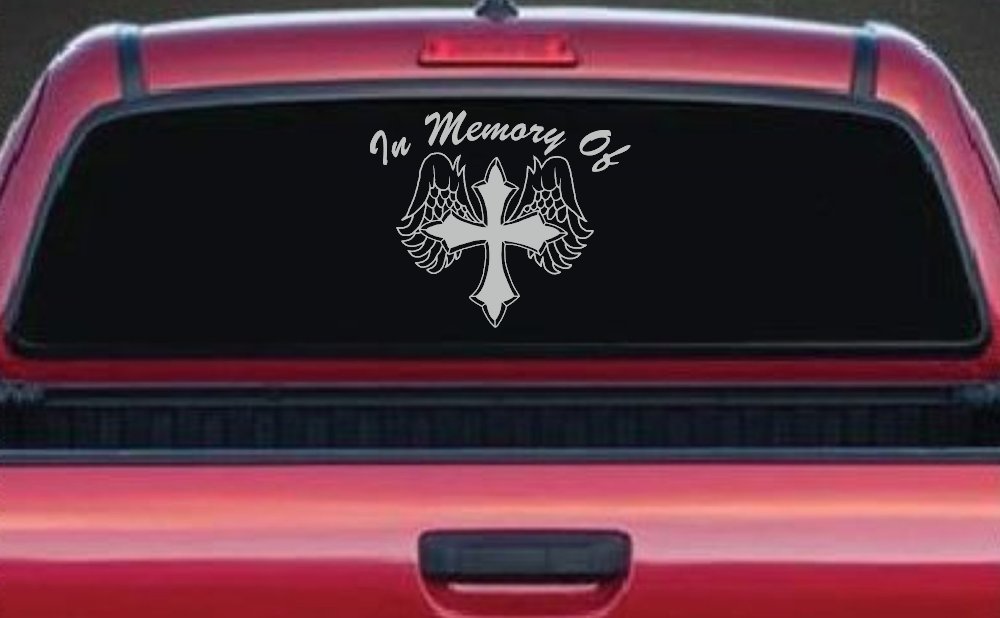In Memory Of Cross with Wings Christian Car or Truck Window Decal Sticker
