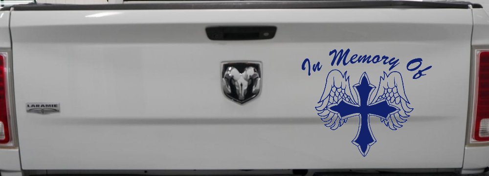 In Memory Of Cross with Wings Christian Car or Truck Window Decal Sticker