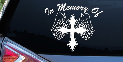 In Memory Of Cross with Wings Christian Car or Truck Window Decal Sticker