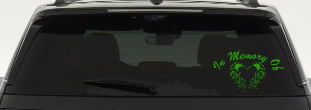 In Memory Of Heart With Wings Christian Car or Truck Window Decal Sticker (Lime)