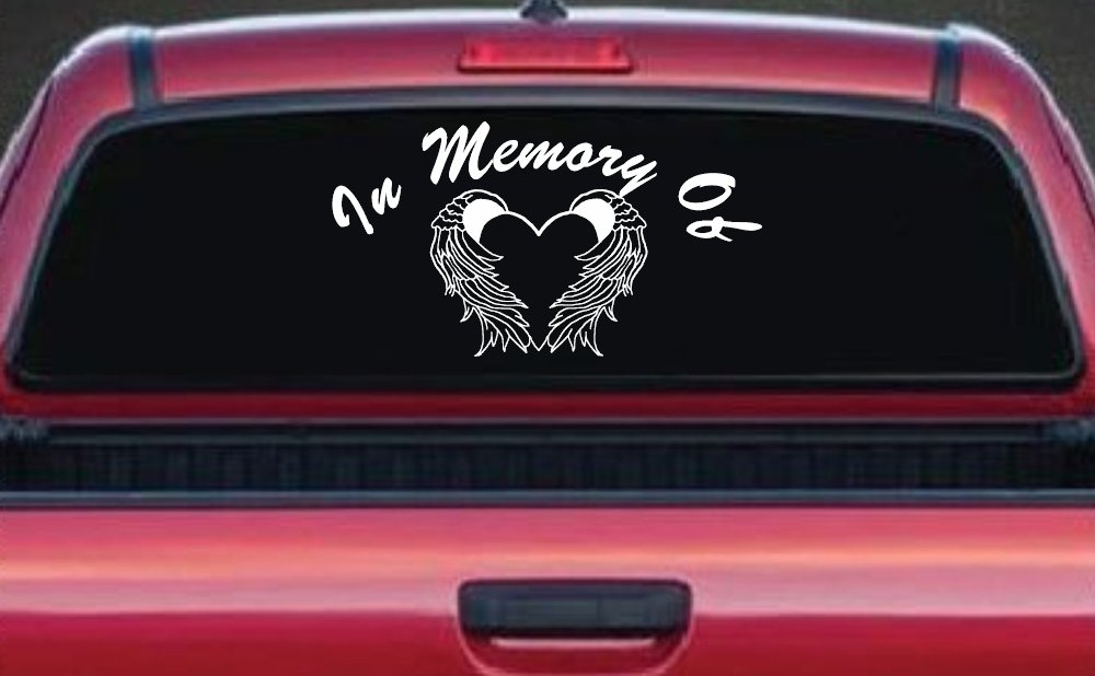 In Memory Of Heart With Wings Christian Car or Truck Window Decal Sticker (White)