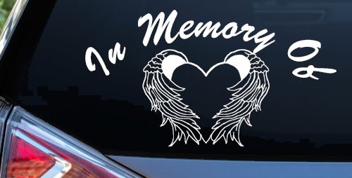 In Memory Of Heart With Wings Christian Car Truck Window Vinyl Decal Sticker (White)