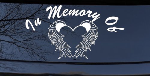 In Memory Of Heart With Wings Christian Car or Truck Window Decal Sticker (White)