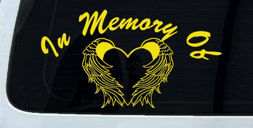In Memory Of Heart With Wings Christian Car or Truck Window Decal Sticker (Yellow)