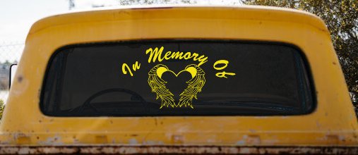 In Memory Of Heart With Wings Christian Car or Truck Window Decal Sticker (Yellow)
