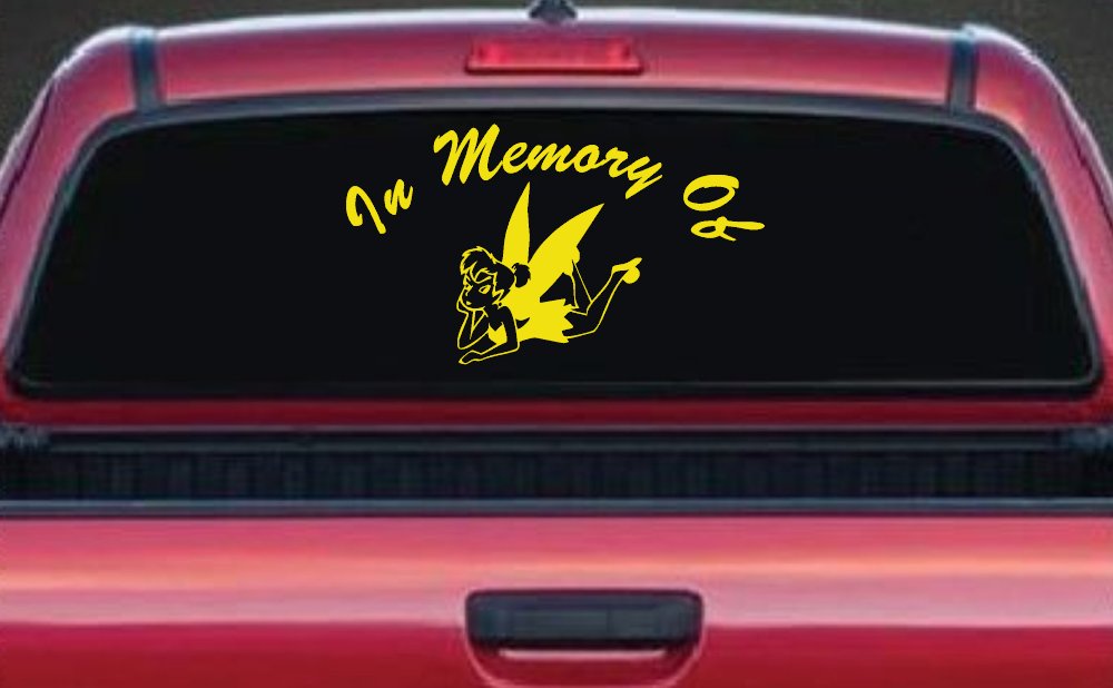 In Memory Of Tinkerbell Cartoons Car or Truck Window Decal Sticker (Yellow)