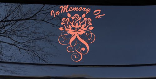 In Memory Of Roses Car or Truck Window Decal Sticker (Coral)